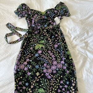 Kensie embroidered Sundress with Puff Sleeves and Sweetheart Neckline